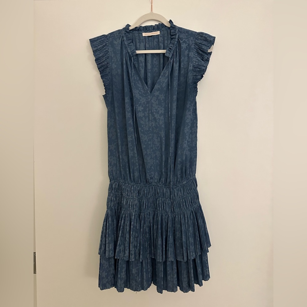 Blue Floral Mini Dress with Ruffle Details